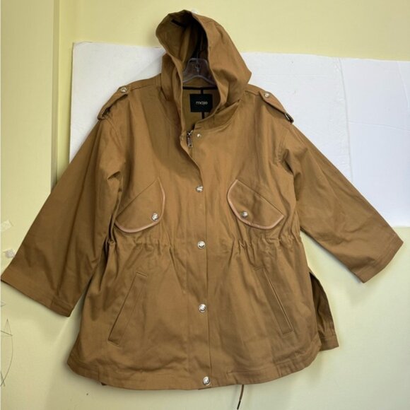 Maje Gangzyum Hood Oversized Elastic Drawstring Stretch Hooded Jacket Preppy Tan - Picture 2 of 16